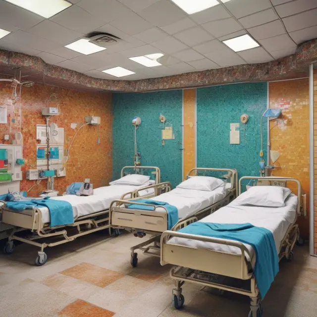 Image showing a mosaic of occupied hospital beds, each representing diverse patient demographics to emphasize bed occupancy rate analysis and its implications.