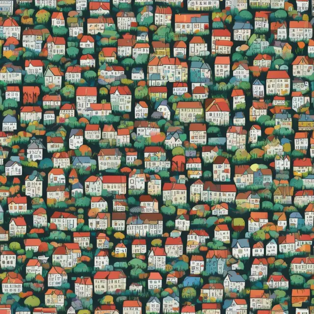 An urban landscape with high-rise buildings and bustling crowds contrasted by a tranquil rural scene - representing occupancy rate differences in various real estate sectors based on location