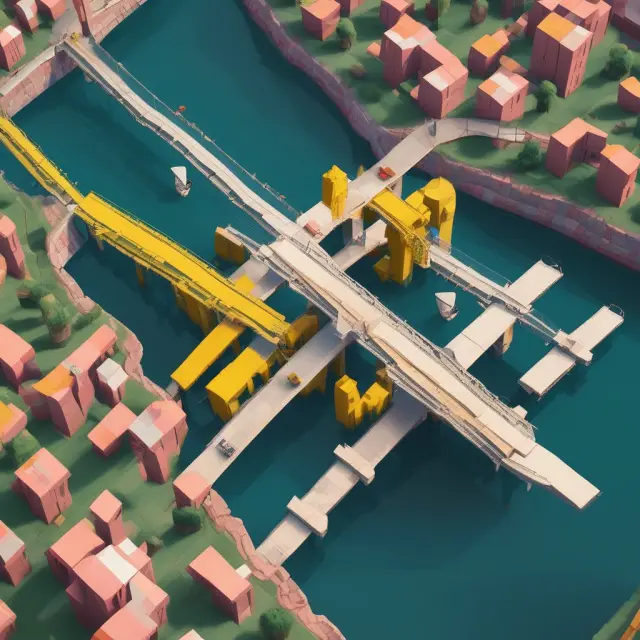 A bridge made of interchangeable career blocks allowing workers to transition seamlessly between industries