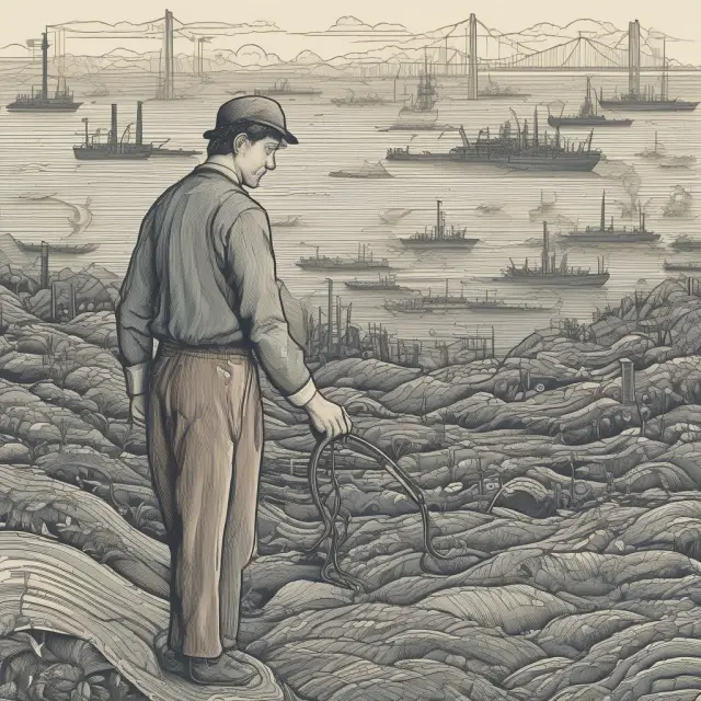 Image of technological waves shaping a river of workers, symbolizing the impact of technology on occupational labor mobility