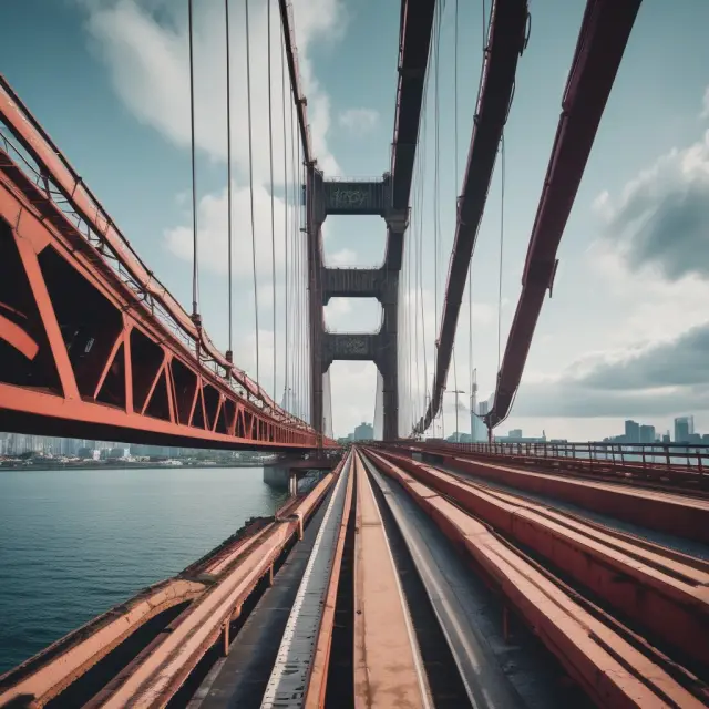 Image of a bridge linking two continents with workers moving between industries, illustrating the relationship between occupational labor mobility and globalization