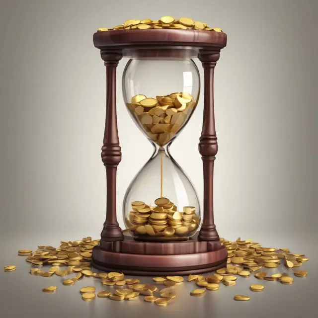 Hourglass filled with gold coins representing the long-term protection of occurrence policies against potential financial risks