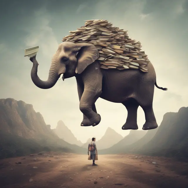 Elephant carrying mountains of insurance claims representing occurrence policies