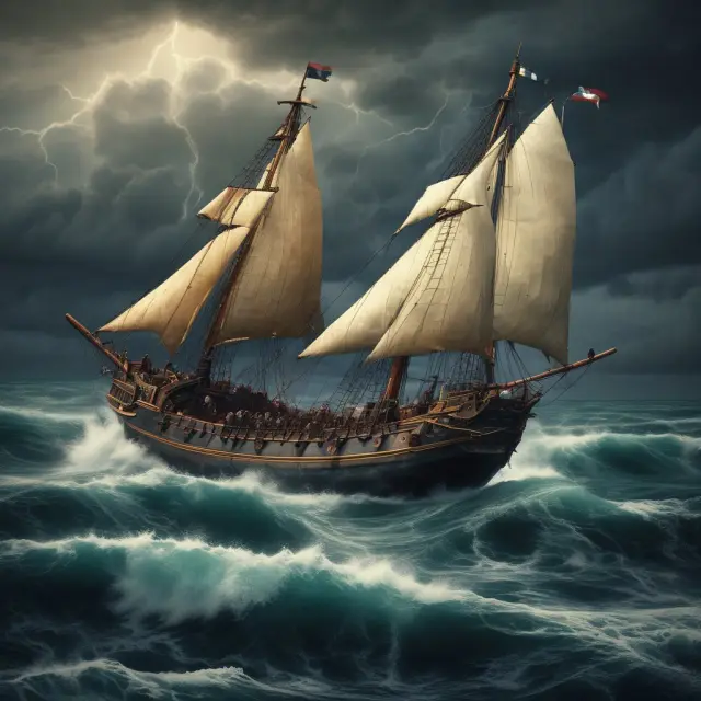 Two sailboats on a stormy sea: one anchored with 