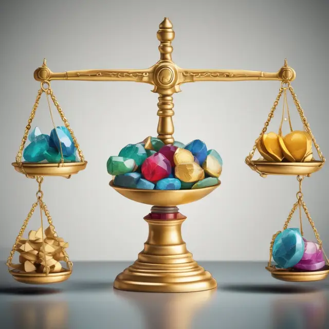 An image of a balanced scale with gold coins and unique gemstones, representing the institutional investor