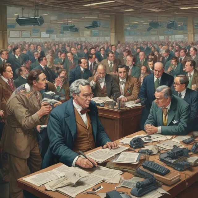 An odd-lot trader stands amongst a sea of round lot traders and advanced trading technology, symbolizing the historical and modern aspects of financial markets
