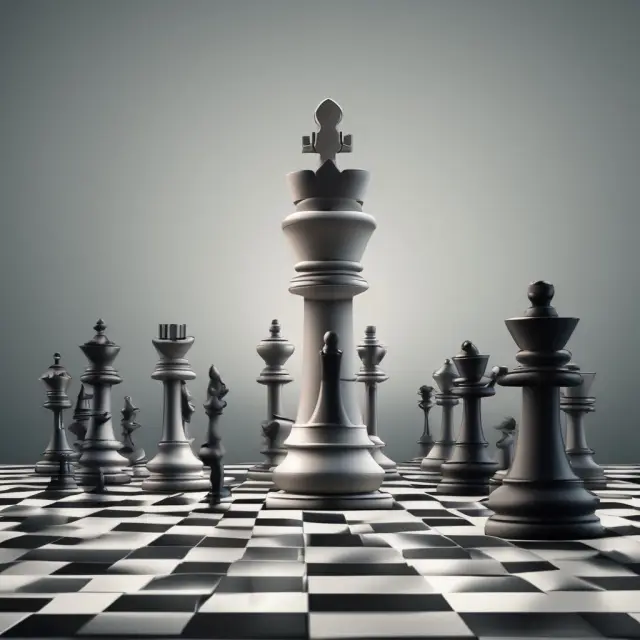 An image of giant chess pieces (representing individual investors and institutions) on a checkered board, with an old clock ticking away – symbolizing the Odd Lot Theory in financial markets