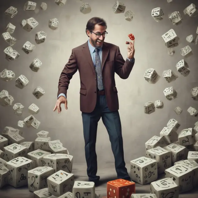 An individual investor throwing a dice representing an odd lot trade, facing an imposing wall symbolizing the market knowledge and power of institutions.