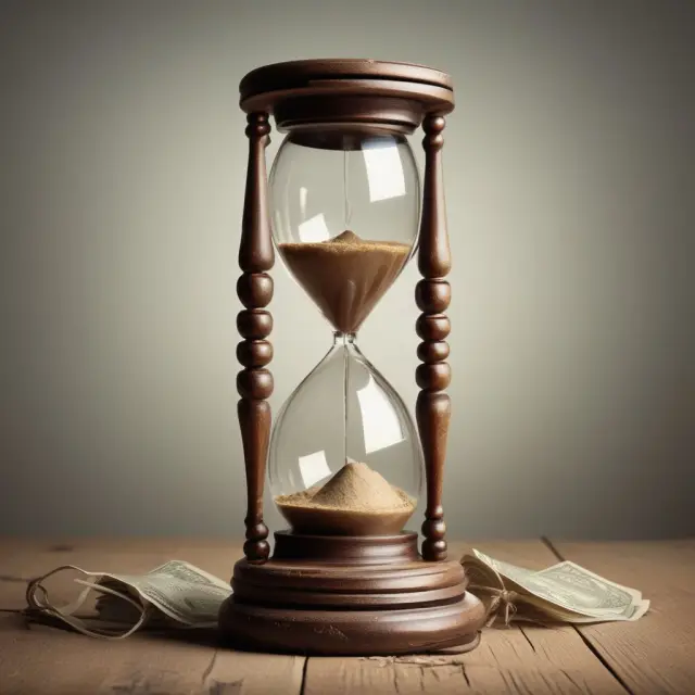 An hourglass filled with international law books, symbolizing the passage of time and uncertainty surrounding odious debt.