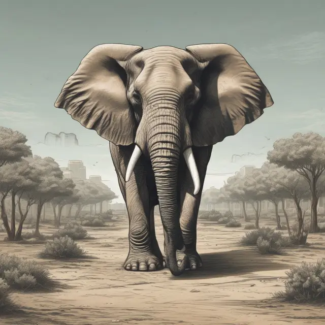 A large elephant representing odious debt stands at a fork in the road, with new economic opportunities ahead.