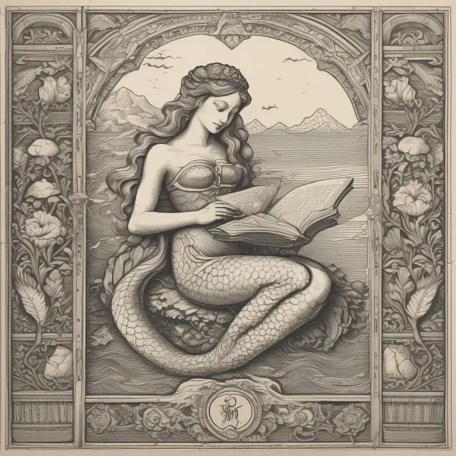 Mermaid studying OEX tomes, enhancing financial knowledge