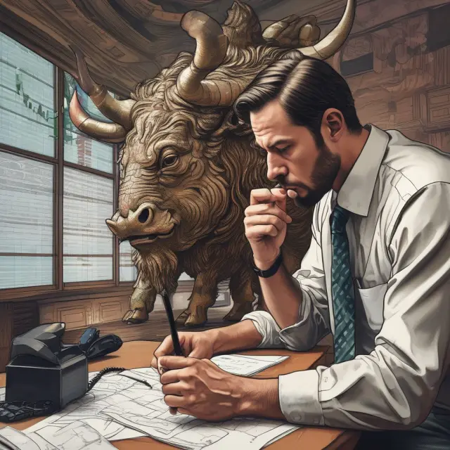 An image of a bullish investor examining the OEX index and holding a call option contract