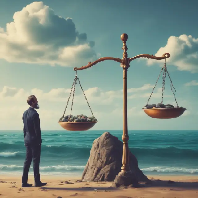An investor holding an OEX index scale against market turbulence