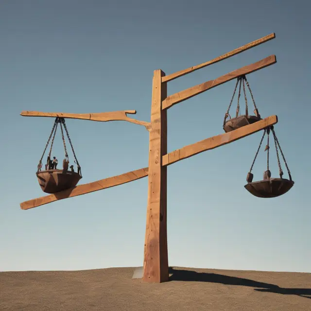 A seesaw balanced between two index volatility measures symbolizing VIX (S&P 500) and VXO (S&P 100).