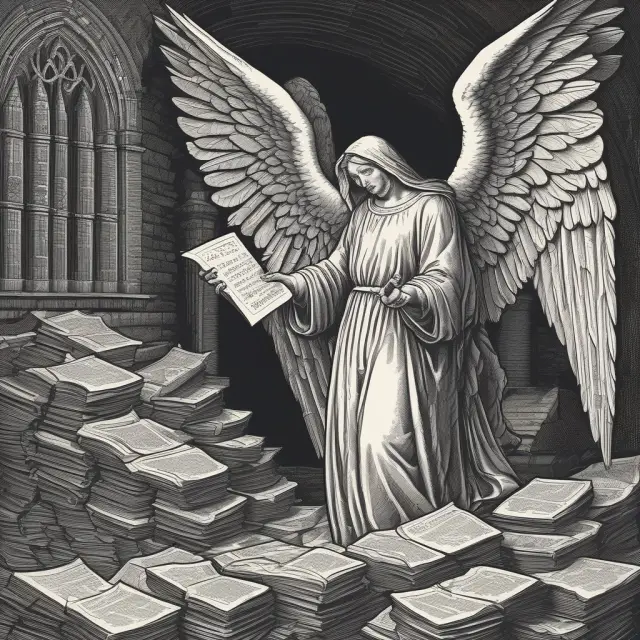 An OFAC guardian angel meticulously examines the Specially Designated Nationals and Blocked Persons List to maintain financial security