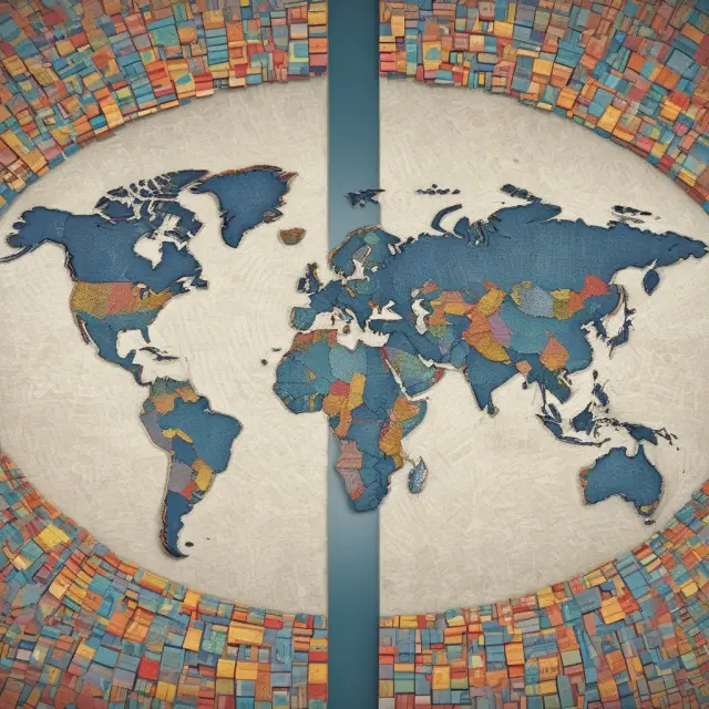 A hand holding an intricate mosaic depicting the world economy, with OFAC