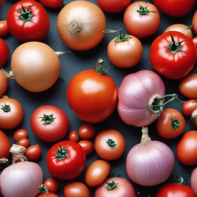 An image of a fully grown onion surrounded by ripe red tomatoes, representing the pricing difference between off-the-run and on-the-run Treasury securities