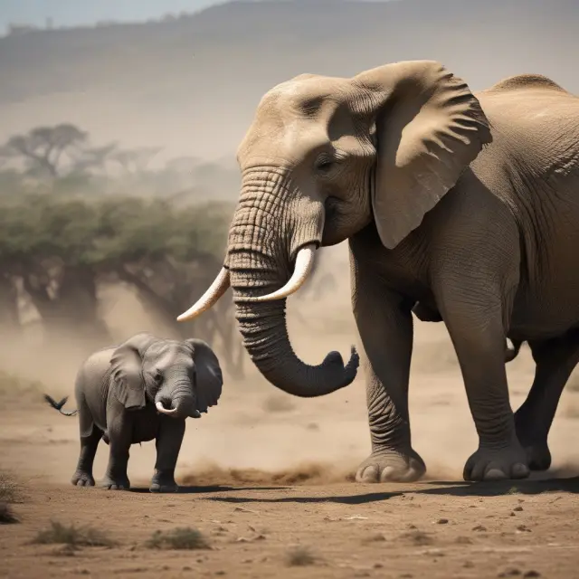 An offensive elephant charged against a defensive rhinoceros in a symbolic representation of businesses employing aggressive vs protective strategies