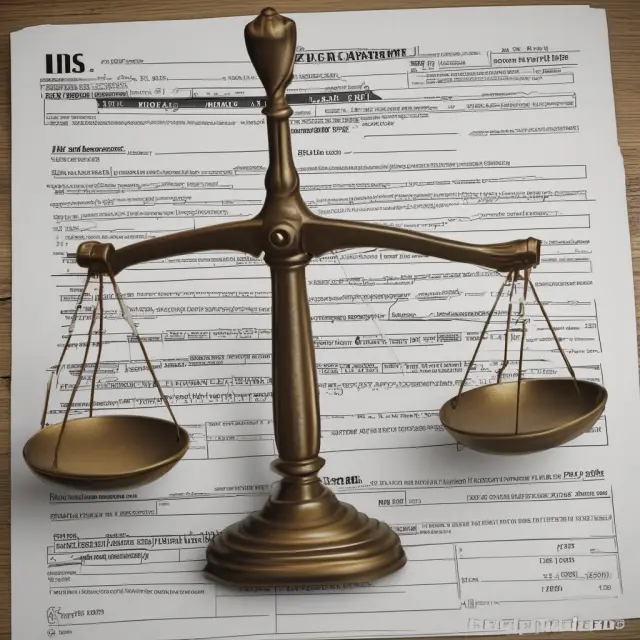 An IRS agent holding a scale weighing tax debt assessment forms against financial statements to determine eligibility for tax relief programs
