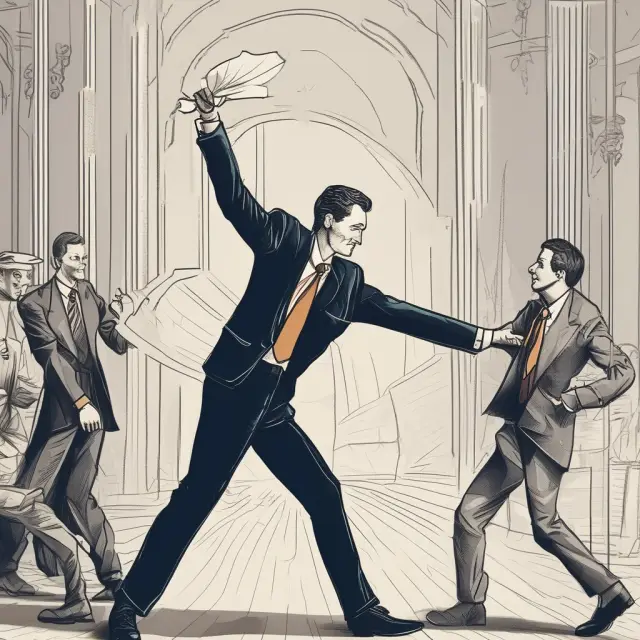 Two dancers in a beautiful ballet, representing issuers and investors, sharing detailed information in an elegant offering memorandum exchange