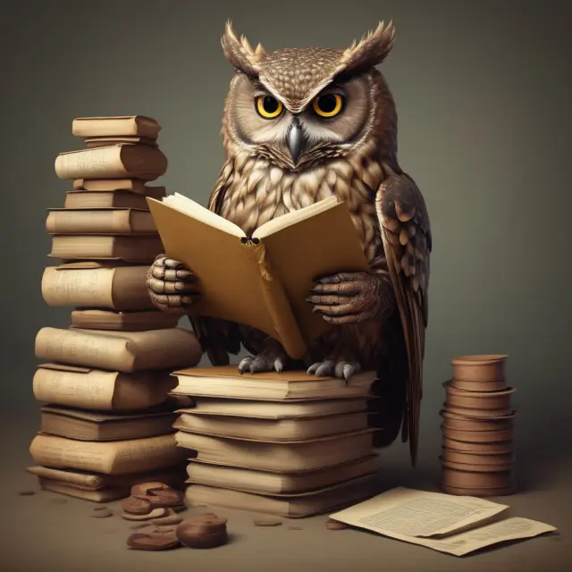 Wise owl crafting an offering memorandum with scrolls, symbolizing careful preparation and accuracy.