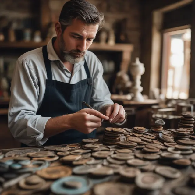 An artisan meticulously adjusts the golden scales, balancing the offering price against a company