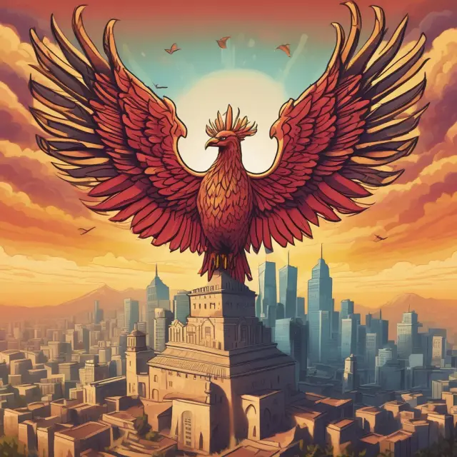 Phoenix rising above a fortified city represents the Office of the Comptroller of the Currency