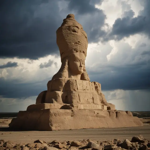A sturdy, ancient rock standing tall amidst turbulent economic waters, symbolizing the Office of the Comptroller