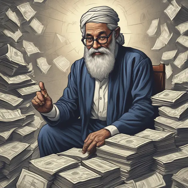 A wise Chief Actuary, depicted as an oracle, advising financial entities in a bustling marketplace