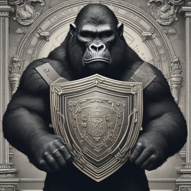 A powerful gorilla safeguarding financial institutions and pension plans, holding regulatory laws as its shield