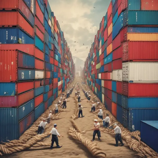 An image of a tug-of-war game depicting exports and imports, highlighting the ongoing struggle for countries with persistent deficits to maintain balance.