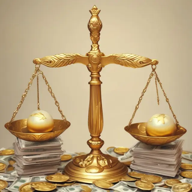 A golden scale with China, Japan, and the United States representing large economies and their respective trade surpluses or deficits affecting international official settlement accounts balances.
