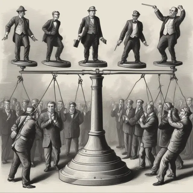 NLRB balancing labor rights, workers and employers negotiate around the scales.