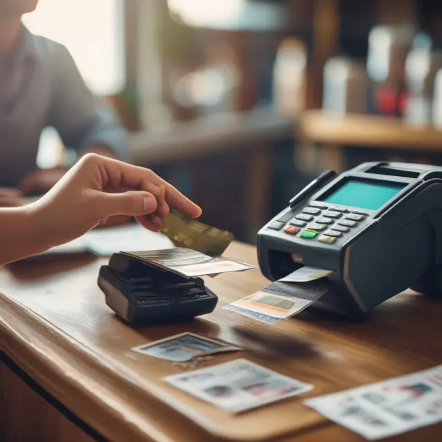 An offline debit card sitting on top of an old-fashioned check, illustrating the similarities between their functionality