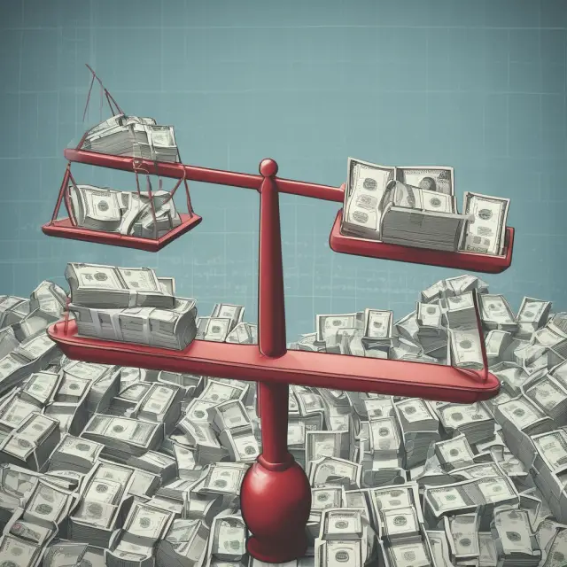 A scale with a hand poised above dynamic stock prices, representing the balance achieved through equity offsetting
