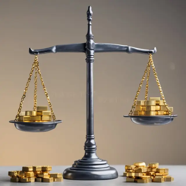 Golden scale balances futures (derivatives) and spot market positions with contrasting bars