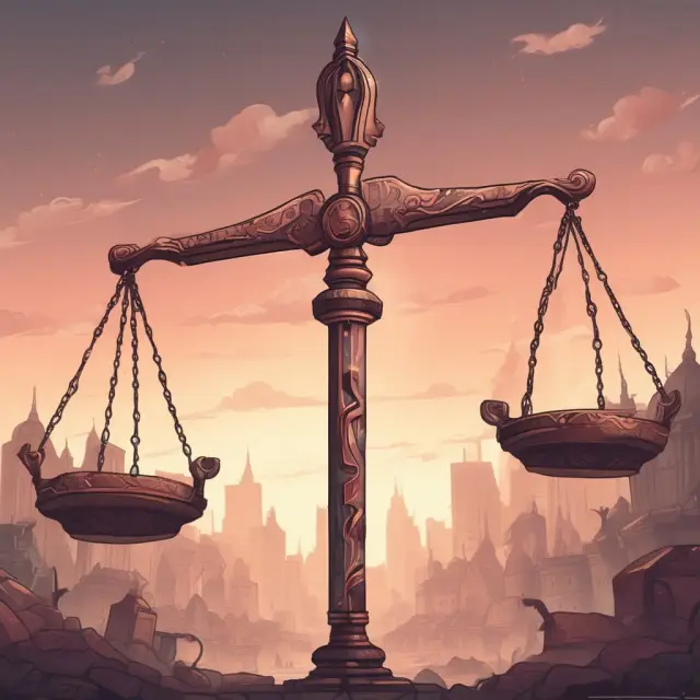 An image of a sword with intricate swap contracts as handles and a balancing scale for the blade, illustrating offsetting transactions in complex markets and counterparty risk.