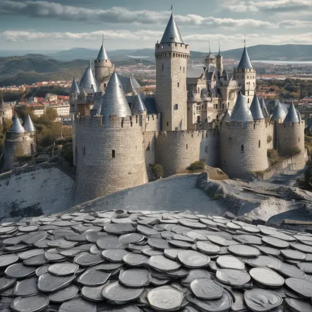 A European castle releasing silver coins signifying the inception and growth of Offshore Banking Units