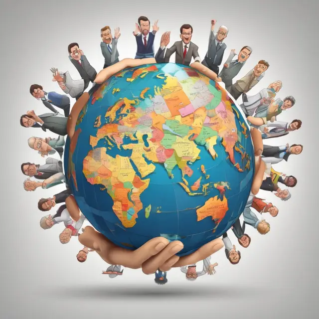 A global mutual fund on a rotating sphere, with functionalities of administration, management, custodian, prime brokerage, and distribution illustrated as hands extending from the fund