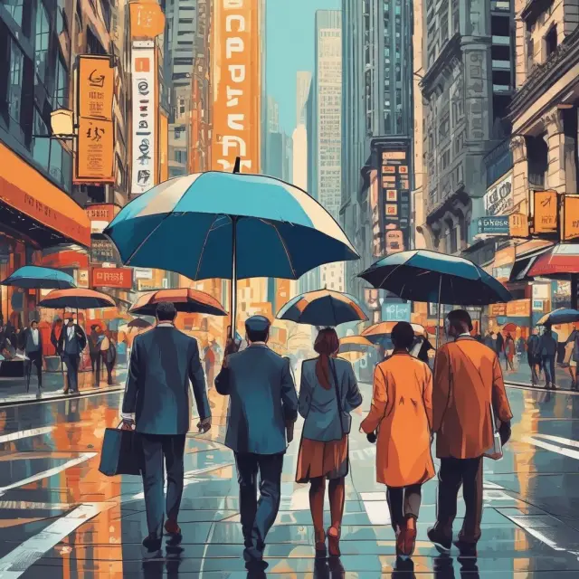 Buyers and sellers sheltering under an umbrella, symbolizing the security provided by Offtake Agreements