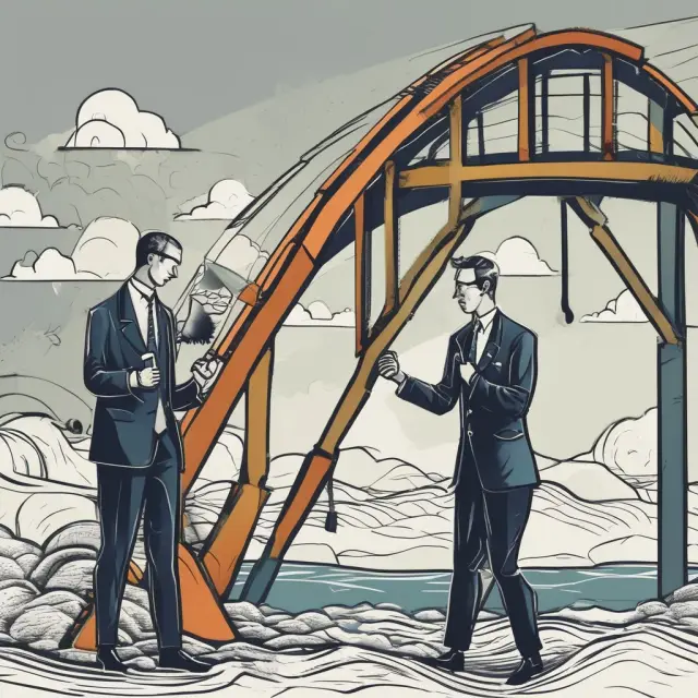 A buyer and seller connecting over a bridge, symbolizing price stability and secure supply through an offtake agreement
