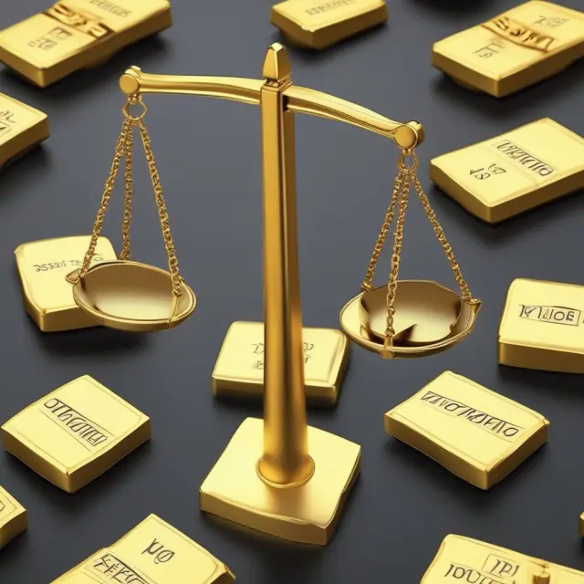 Golden scale with operating income weighted against depreciation and amortization for OIBDA calculation. Walmart-themed.