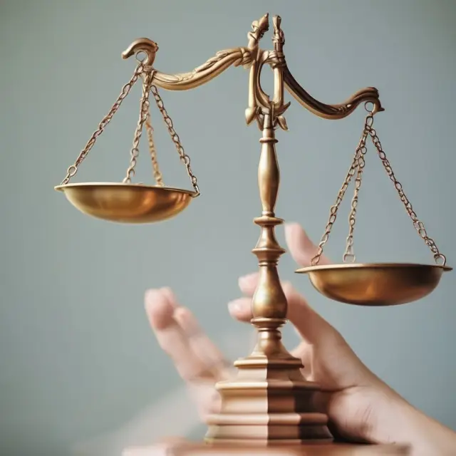A pair of scales balanced, with one side labeled 