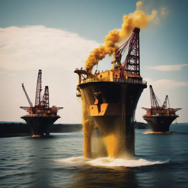 Golden oil droplets flowing into labeled ETF bowls, symbolizing top-performing US oil funds: USO, VDE, AMLP, and XLE.