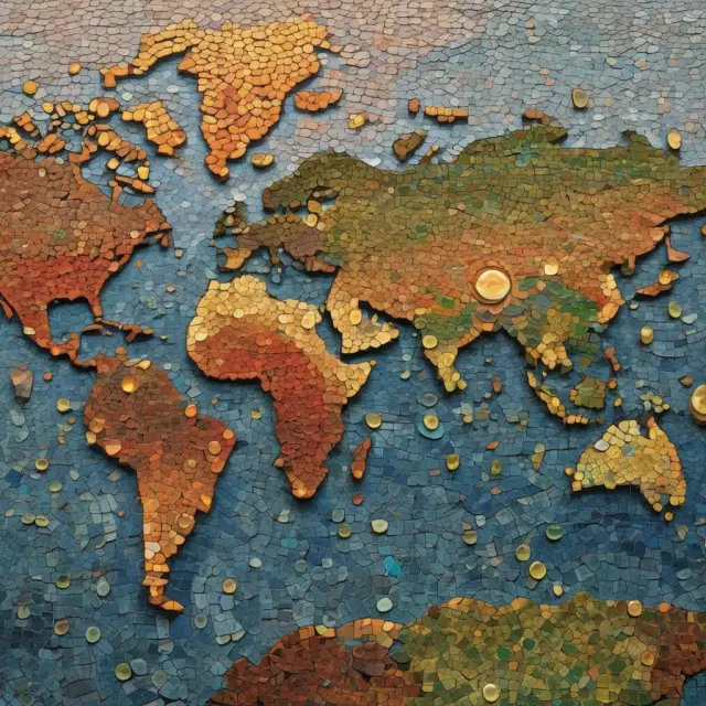 An image showing oil droplets creating a world map mosaic, symbolizing various ETF investments in the oil sector