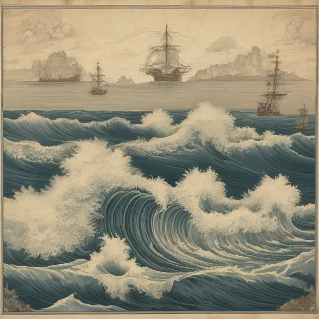 Ocean waves crashing over ancient maps illustrate the ongoing exploration and discovery of oil fields.