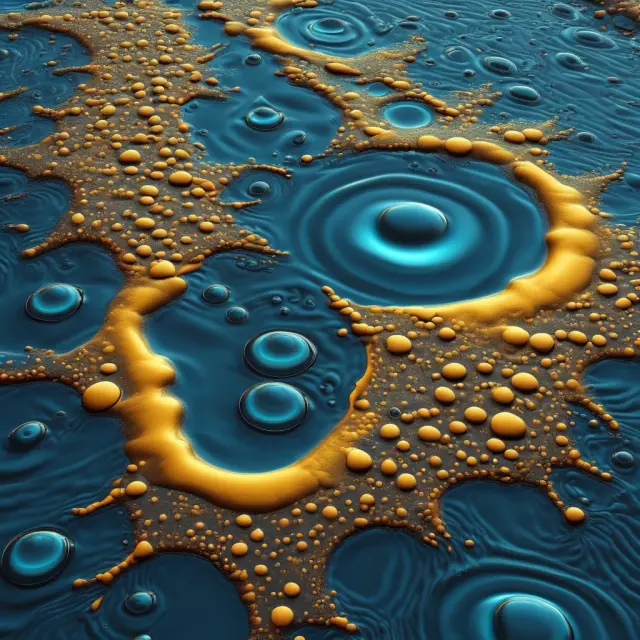 An ocean filled with oil droplets symbolizing Oil Initially in Place, with porosity influencing the size and value of this vast reservoir.