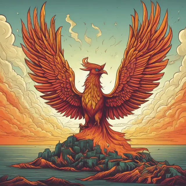 A mythical Phoenix rising from oil-filled flames represents the Oil Pollution Act