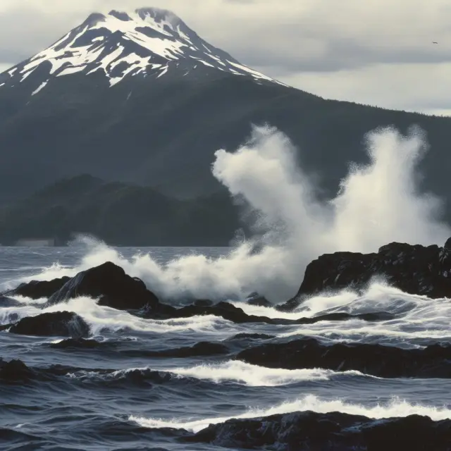 Waves crashing against an outdated legislative framework symbolizes the ineffectiveness of pre-OPA legislation during the Exxon Valdez oil spill