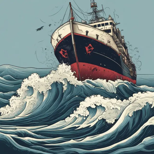 A sinking ship is saved by the Oil Pollution Act of 1990, symbolizing legislation preventing maritime oil disasters.